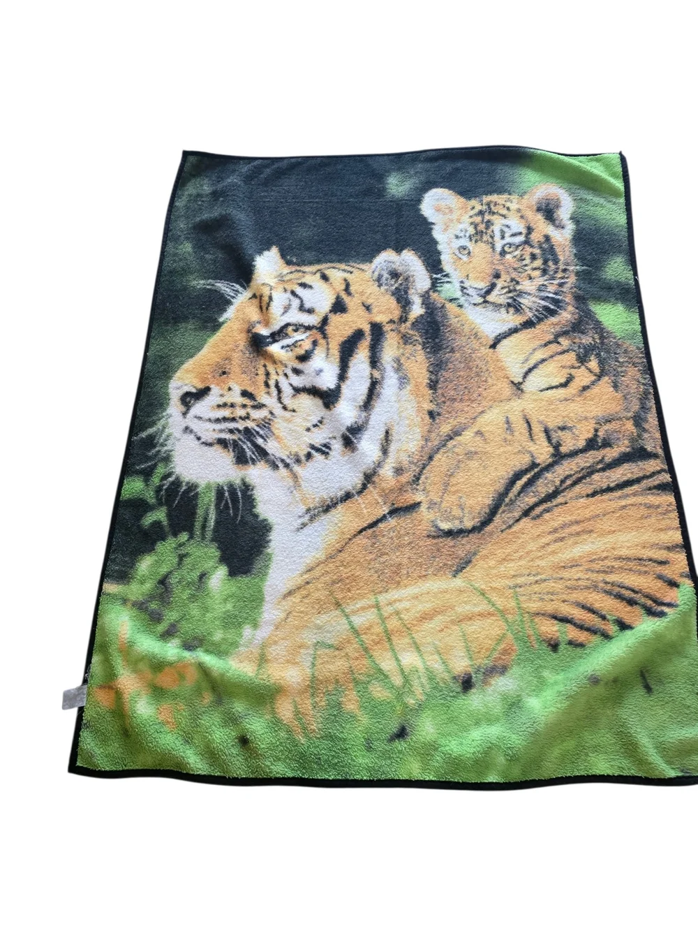 Tiger Print Plush Throw Blanket - Green, Tan, Black